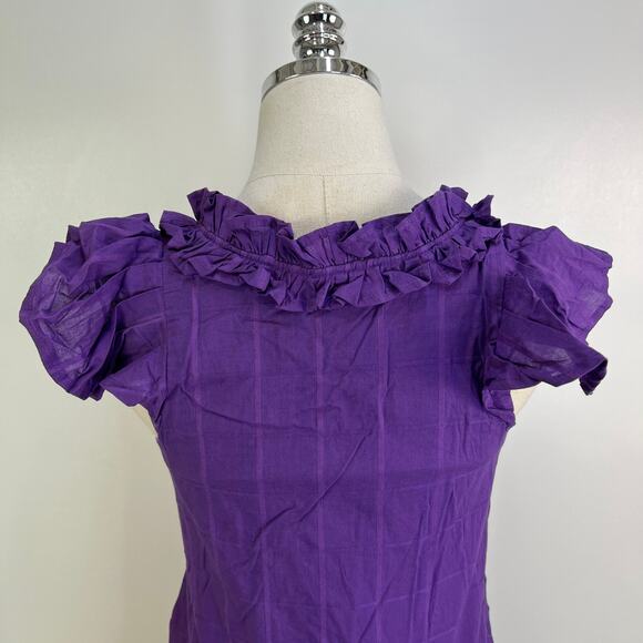 Never A Wallflower High Neck Dress Purple Windowpane Cotton - Picture 7 of 9